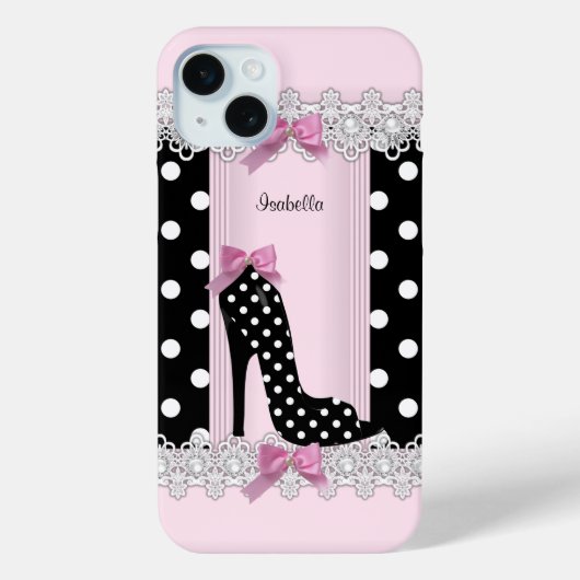かわいいピンク 黒 水玉 ハイヒール Case-Mate iPhoneケース (裏面)