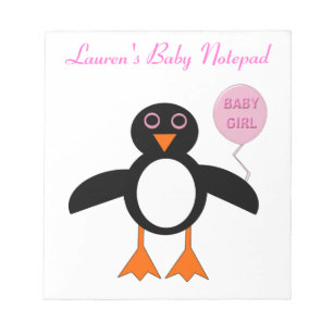 かわいいピンクBAbyガールペンギンカスタマイズ可能なメモ帳 ノートパッド