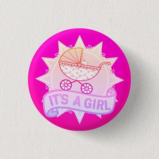 かわいいピンクITは女の子のベビージェンダーのリビールパーティーピン 缶バッジ (正面)