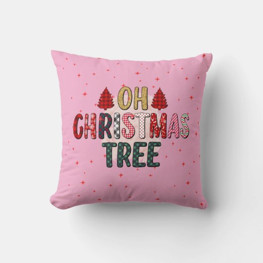 かわいいピンクOHクリスマスツリーカスタムの家族の写真 クッション (正面)