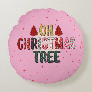 かわいいピンクOHクリスマスツリーカスタムの家族の写真 ラウンドクッション