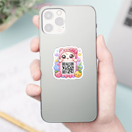 かわいいピンクQRコードキャラクターフローラルパステルR シール