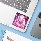 かわいいピンコアファンタジーデーモンアニメガール シール (ノートパソコンとiPhone)