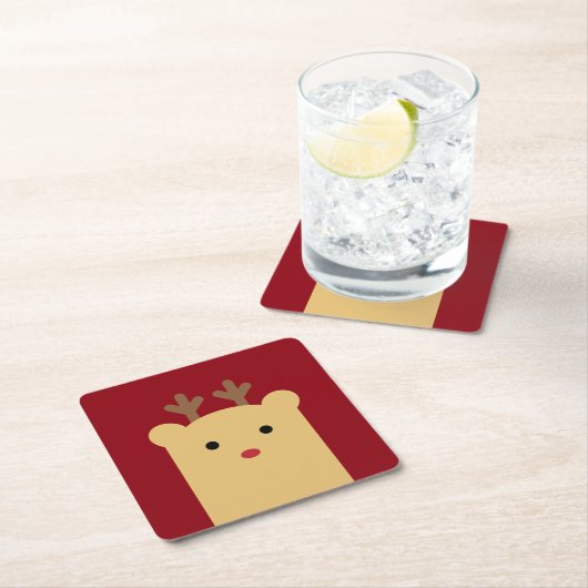 かわいいピーカーブ式トナカイのコースターセット スクエアペーパーコースター (インサイチュ)