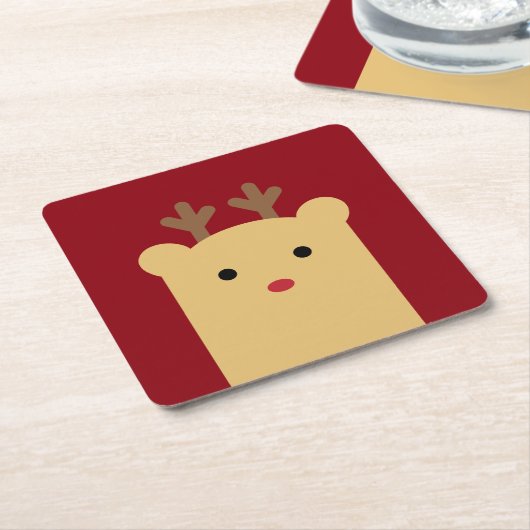 かわいいピーカーブ式トナカイのコースターセット スクエアペーパーコースター (アングル)