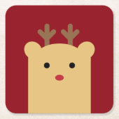 かわいいピーカーブ式トナカイのコースターセット スクエアペーパーコースター (正面)