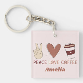かわいいピースラブコーヒーボヘミアン風デザイン キーホルダー