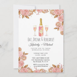 かわいいピーチピンクの花の彩るリハーサルディナー・パーティ 招待状