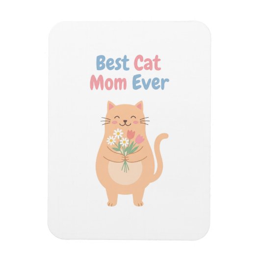 かわいいピーチ色の猫の花持ちイラスト マグネット (縦)