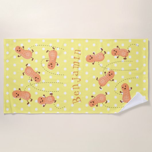 かわいいピーナッツの黄色い漫画のイラストレーション ビーチタオル (正面)