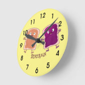 かわいいピーナッツバターとゼリーのサンドイッチ漫画 ラウンド壁時計 (傾斜)