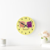 かわいいピーナッツバターとゼリーのサンドイッチ漫画 ラウンド壁時計 (ホーム)