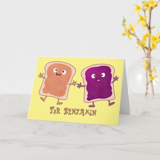 かわいいピーナッツバターとゼリーサンド漫画 カード (黄色い花)