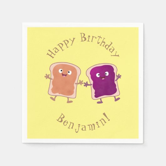 かわいいピーナッツバターとゼリーサンド漫画 スタンダードカクテルナプキン (正面)