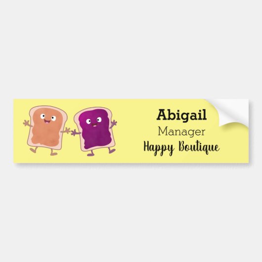 かわいいピーナッツバターとゼリーサンド漫画 バンパーステッカー (正面)