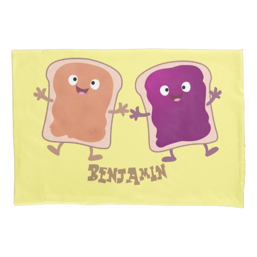 かわいいピーナッツバターとゼリーサンド漫画 枕カバー (正面)