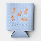 かわいいピーナッツ漫画イラストレーションブルー水玉模様 缶クーラー (正面)