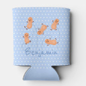 かわいいピーナッツ漫画イラストレーションブルー水玉模様 缶クーラー (裏面)