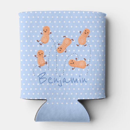 かわいいピーナッツ漫画イラストレーションブルー水玉模様 缶クーラー (裏面)