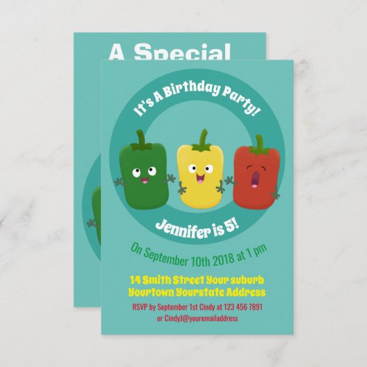 かわいいピーマンのトウガラシのトウガラシのトリオで漫画を歌う 招待状 (正面/裏面)