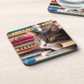 かわいいファインアート猫ブックブーズコースター コースター (左側)