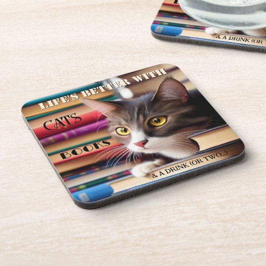 かわいいファインアート猫ブックブーズコースター コースター (左側)