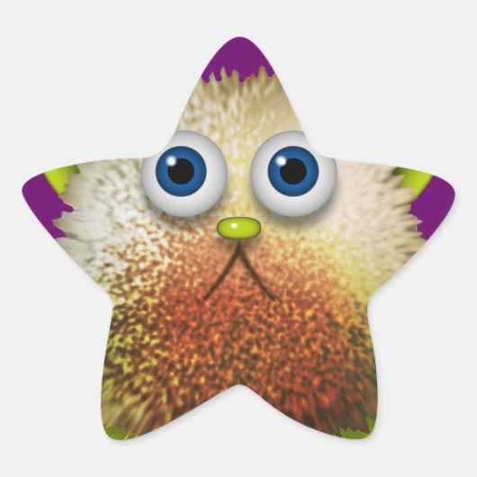 かわいいファジーなアニメのキャラクターアート 星シール (正面)