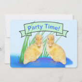 かわいいファジーイエローアクリングスチャイルドーズ誕生日 招待状 (正面)