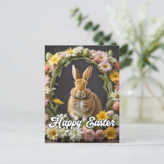 かわいいファジーイースターバニーウサギ ポストカード (スタンド正面)