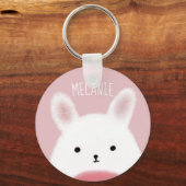 かわいいファジーバニーピンクパーソナライズされた色 キーホルダー (正面)