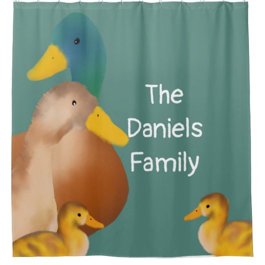 かわいいファジー・アヒルの家族 シャワーカーテン (正面)