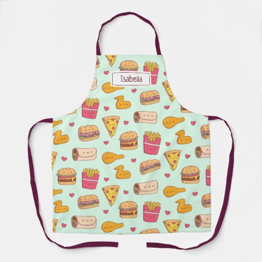 かわいいファストフードのドードルパターン名 エプロン (正面)
