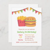 かわいいファストフードフライ&バーガー誕生日パーティー 招待状 (正面/裏面)