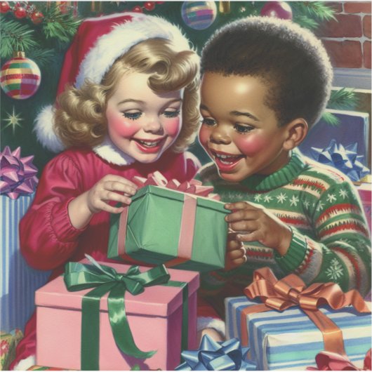 かわいいファッションド古いクリスマスと新年 シール (正面)