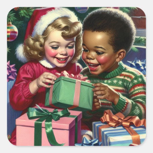 かわいいファッションド古いクリスマスと新年 スクエアシール (正面)