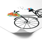 かわいいファッションド古い自転車の花と鳥 ポスター (角)