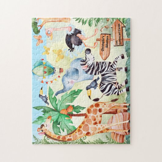 かわいいファミリーサファリパーソナライズされた動物 ジグソーパズル (縦)