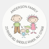 かわいいファミリー4差出人住所クラシックラウンドスティ ラウンドシール (正面)