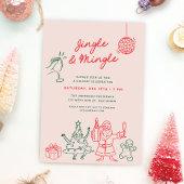 かわいいファンキーなクリスマスドゥードルホリデーパーティー 招待状