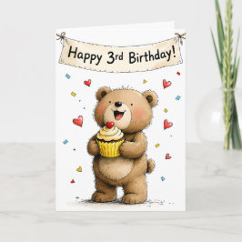 かわいいファンシーなテディベア ハッピー3歳の誕生日 カード