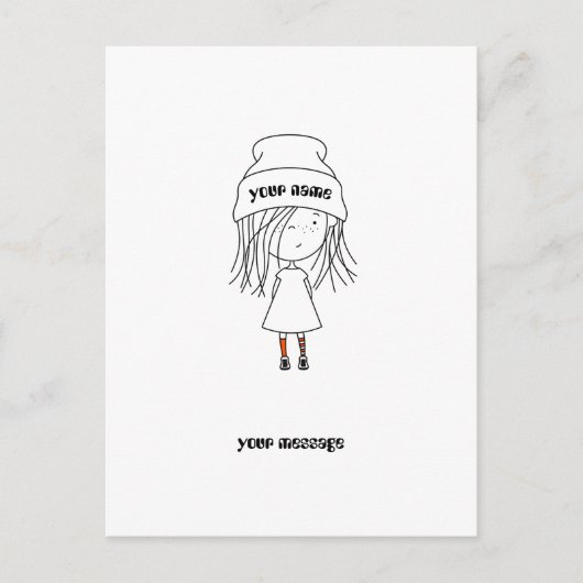 かわいいファンシーガールの帽子漫画 ポストカード (正面)