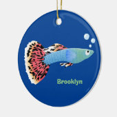 かわいいファンシーグッピーの熱帯パーソナライズされた魚 セラミックオーナメント (左)