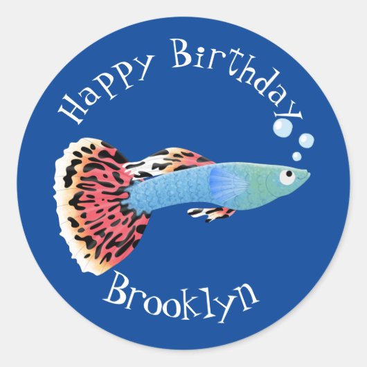 かわいいファンシーグッピーの熱帯魚の漫画クラシックro ラウンドシール (正面)