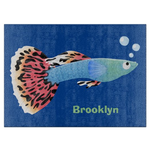 かわいいファンシーグッピーの熱帯魚の漫画 カッティングボード (正面)