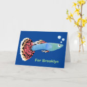 かわいいファンシーグッピーの熱帯魚の漫画 カード (黄色い花)