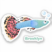 かわいいファンシーグッピーの熱帯魚の漫画 シール (正面)