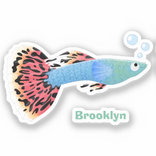 かわいいファンシーグッピーの熱帯魚の漫画 シール (正面)