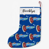 かわいいファンシーグッピーの熱帯魚の漫画 スモールクリスマスストッキング (裏面)