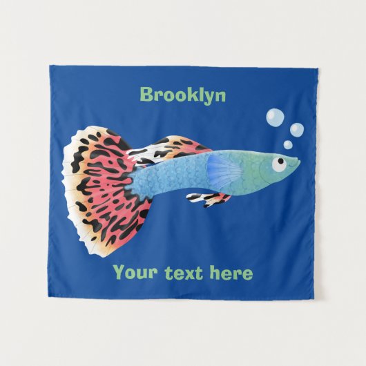 かわいいファンシーグッピーの熱帯魚の漫画 タペストリー (正面(横))