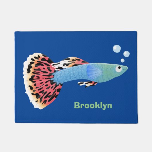 かわいいファンシーグッピーの熱帯魚の漫画 ドアマット (正面)